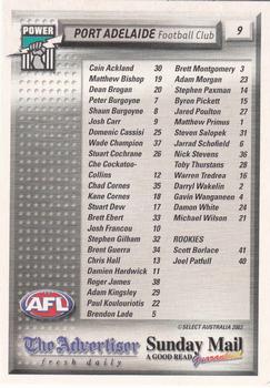 2003 Select The Advertiser-Sunday Mail AFL #9 Port Adelaide Power Back